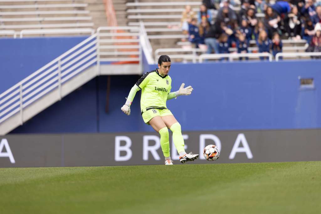 Goalkeeper Neeku Purcell passes to a teammate during a match against Dallas on 9 March, 2025