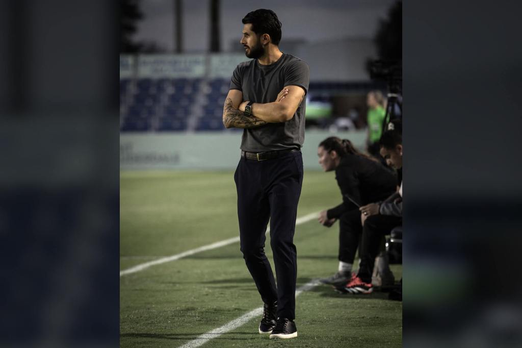 Brooklyn FC Sporting Director and Interim Head Coach Kevin Tenjo watches the action from the sidelines against Fort Lauderdale on May 3, 2025