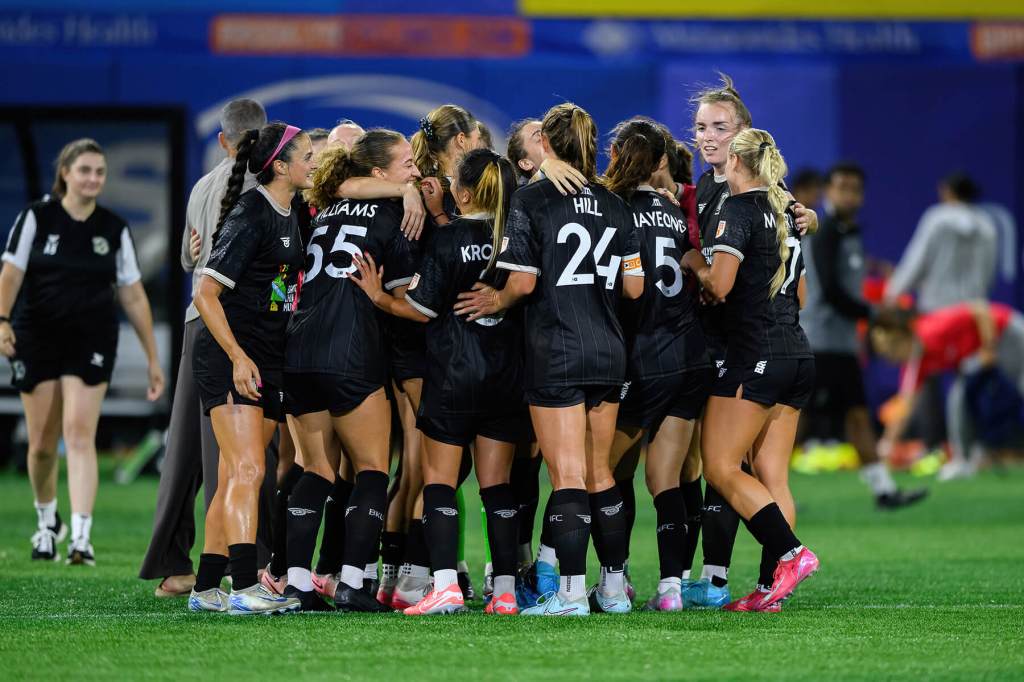 Brooklyn celebrates after a goal against Tampa Bay on August 23, 2025