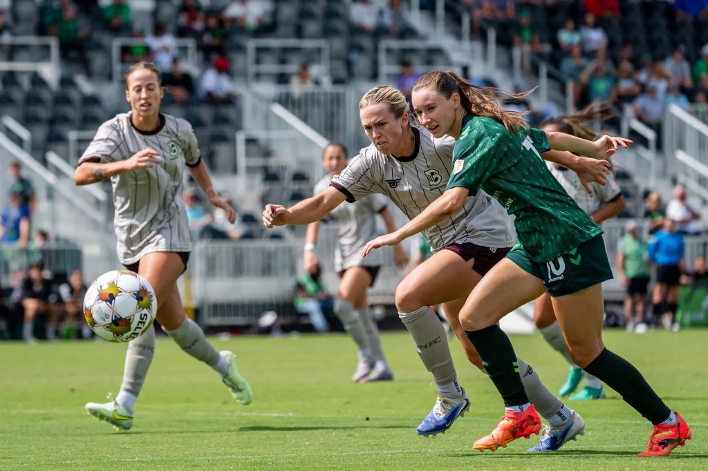 Emma Loving breaks toward a loose ball against Lexington Sporting Club on September 7, 2025.