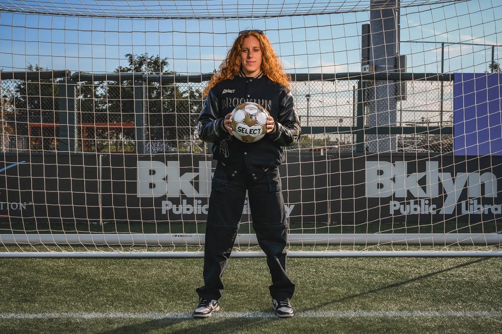 Sam Rossette wears the new DAÖMEY Limited-Edition Brooklyn FC Varsity Jacket