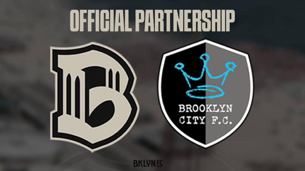 Brooklyn FC and Brooklyn City FC logos side by side with the words Official Partnership announcing a new Brooklyn women’s soccer pathway.