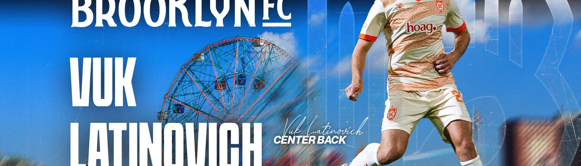 Vuk Latinovich dribbles the ball during a match as he is announced as a Brooklyn FC signing