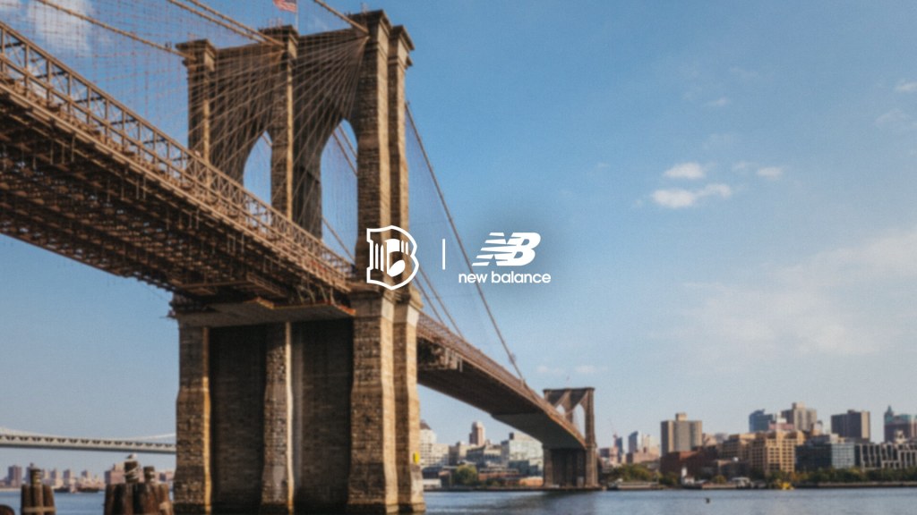 Brooklyn Bridge with Brooklyn FC and New Balance logos displayed over the skyline.