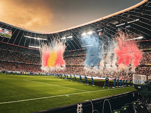 Image of stadium setting off fireworks in anticipation of the world cup